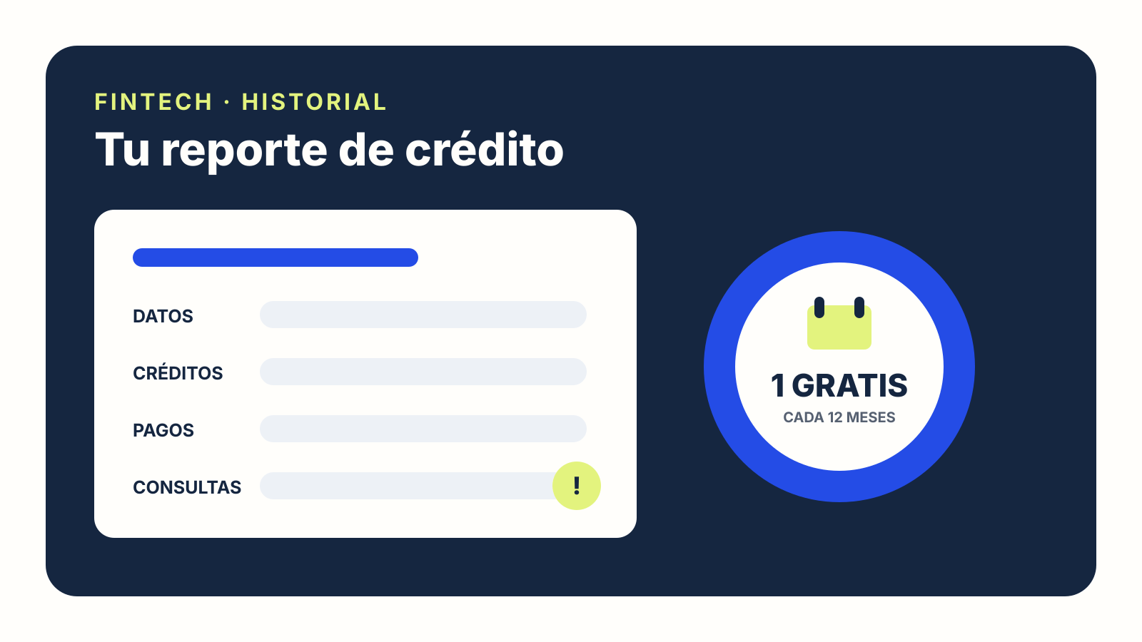 Ilustración de un Reporte de Crédito Especial con sus secciones de datos, créditos, pagos y consultas, y el recordatorio de un reporte gratis cada 12 meses.